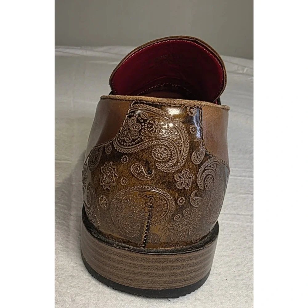Stacy Adams Quinby Mock Toe Brown Leather Shoes‎ Size 11 Mens Paisley